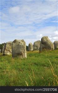 Prehistoric megalithic monuments menhirs in Carnac area in Brittany, France