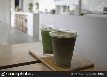 Premium matcha green tea cup drink, stock photo