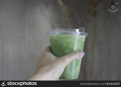 Premium matcha green tea cup drink, stock photo