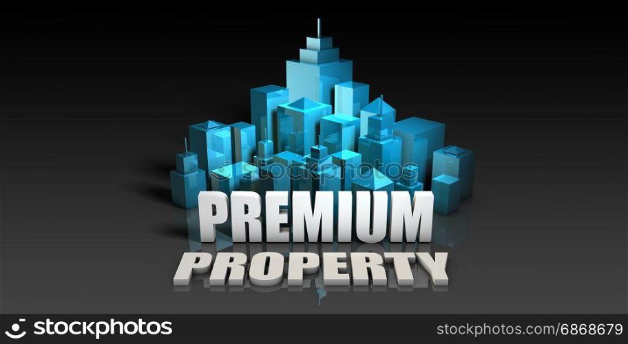 Premium Property Concept in Blue on Black Background. Premium Property