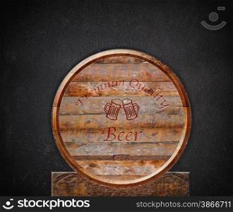 Premium quality beer barrel with wall in the background