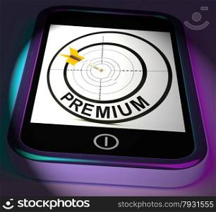 Premium Smartphone Displaying Excellent Goods Or Services On Internet