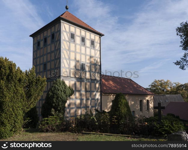 Prenden-Fachwerkkirche. Prenden is surrounded by forest and three lakes in the natural park Barnim northeast of Berlin. Since 2003 Prenden belongs to the municipality Wandlitz - here: church.