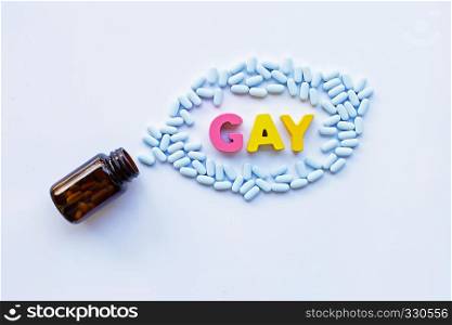 ""PrEP" ( Pre-Exposure Prophylaxis). used to prevent HIV. White background."