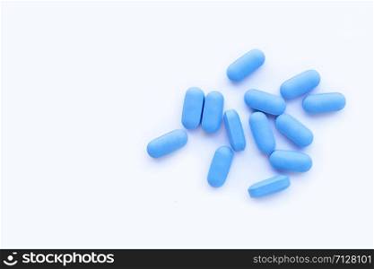 ""PrEP" ( Pre-Exposure Prophylaxis). used to prevent HIV, white background."