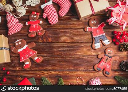 Preparation for Christmas on the wooden table, copy space