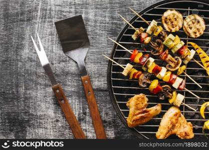 preparation grilled meat barbecue grill wooden background. Resolution and high quality beautiful photo. preparation grilled meat barbecue grill wooden background. High quality beautiful photo concept