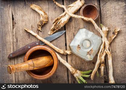 Preparation of alcohol tincture from fresh horseradish root. Alcoholic tincture on horseradish
