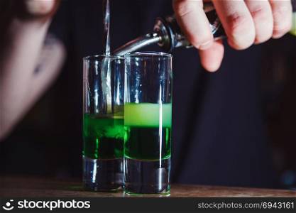 preparation of shot layers, Green Mexican. close-up