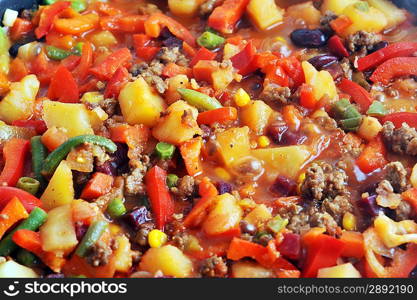 Preparation of tasty vegetable ragout with meat
