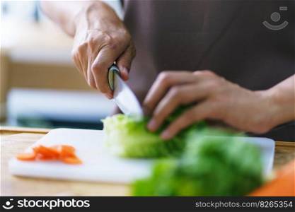 Prepare food  woman is preparing vegetable salad in the kitchen Healthy Food Healthy Cooking.