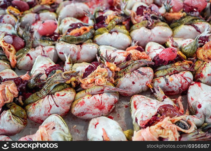 Prepare raw frog. Prepare of raw frog on shelf of fresh market in Thailand