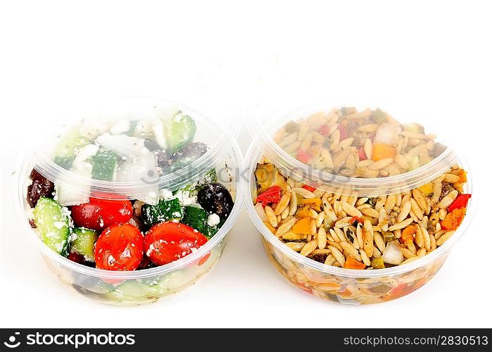 Prepared salads in takeout containers