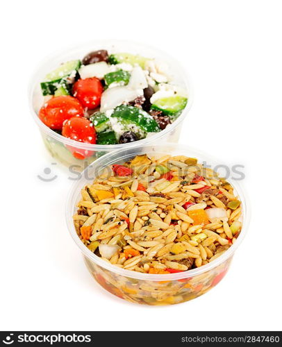 Prepared salads in takeout containers