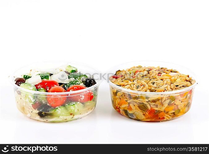 Prepared salads in takeout containers