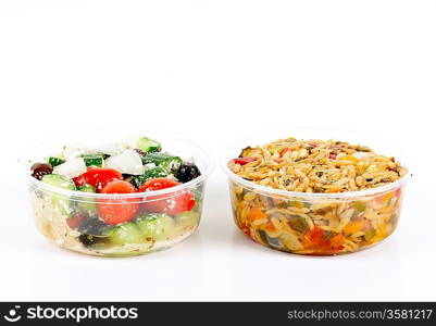 Prepared salads in takeout containers