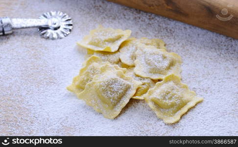 Preparing fresh ravioli at the kitchen table.&#xA;