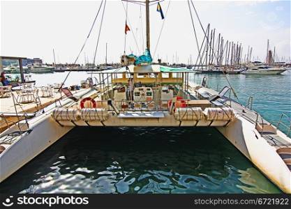 preparing to sail modern catamaran