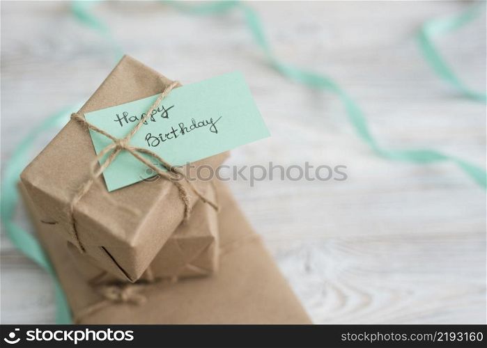 present boxes wrapped paper table