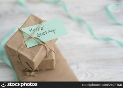 present boxes wrapped paper table
