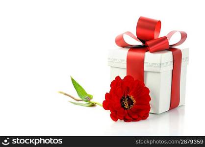 present with red ribbon and flower. Copy space ready to use