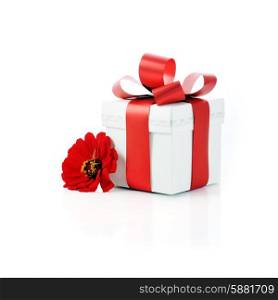 present with red ribbon and flower. Copy space ready to use