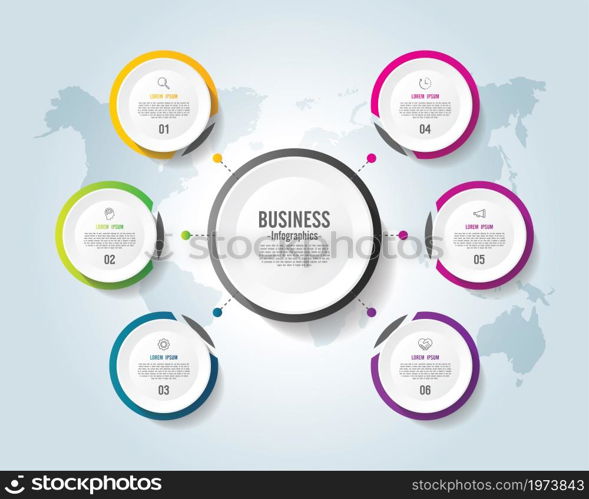 Presentation business abstract background infographic template circle colorful with 6 step