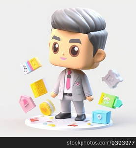 Presentation Prodigy. Cute Businessman Character Nailing the Art of Presenting. isolate white background. for print, website, poster, banner, logo, celebration