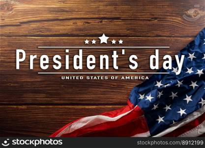 President&rsquo;s Day. Banner template design of presidents day concept, flag of United States American and space, USA flag for Memorial day on wood background
