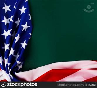 President&rsquo;s Day Concept, flat lay top view, America Flag on Olive green background with copy space for your text