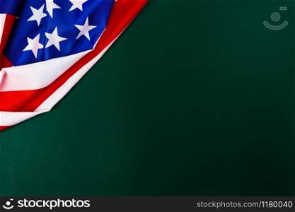 President&rsquo;s Day Concept, flat lay top view, America Flag on Olive green background with copy space for your text