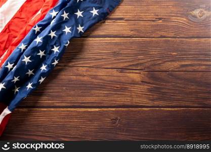 President’s Day. flag of United States American with copy space, USA flag for Memorial day on abstract wooden background, Banner template design of presidents day concept
