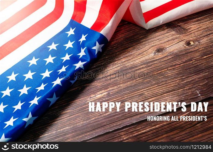 Presidents day celebrate American flag on wooden background