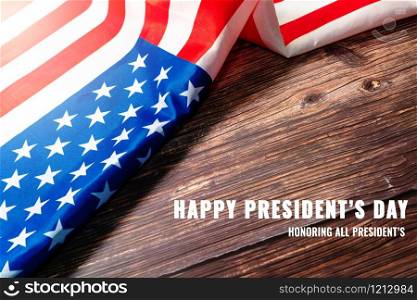 Presidents day celebrate American flag on wooden background