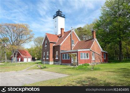 Presque Isle lighthouse, built in 1872, Lake Erie, Pennsylvania, USA