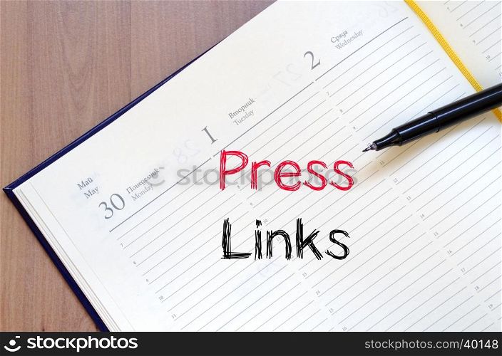 Press links text concept write on notebook