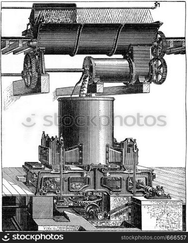 Press mixer, vintage engraved illustration. Industrial encyclopedia E.-O. Lami - 1875.
