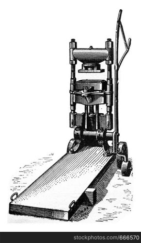 Press to reshuffle the bricks, vintage engraved illustration. Industrial encyclopedia E.-O. Lami - 1875.