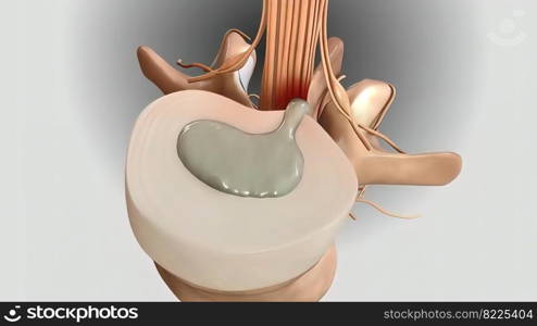 pressure from the bone to the nervous system 3D Illustration. pressure from the bone to the nervous system