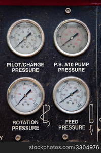 Pressure gauges on large well drilling machine