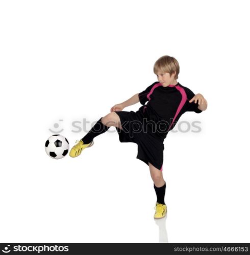 Preteen playing soccer isolated on a white background