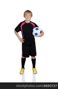 Preteen with a uniform for play soccer isolated on white background