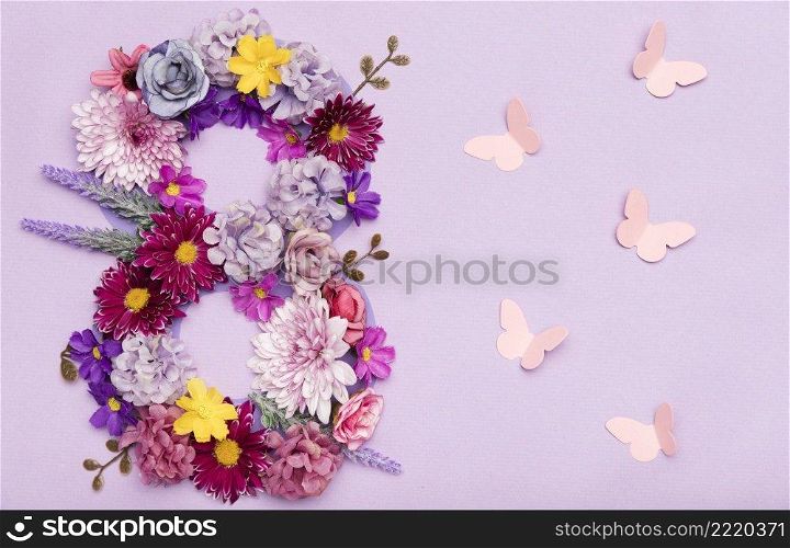 pretty 8th march symbol made out flowers