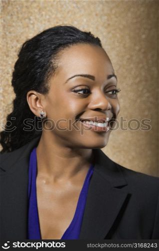 Pretty African American businesswoman smiling.