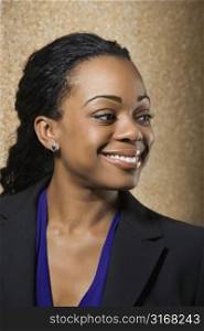 Pretty African American businesswoman smiling.