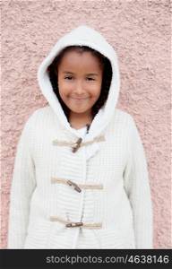 Pretty African American Girl warm with a coat and hood