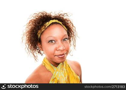 Pretty African American Woman in Green Wrap Dress