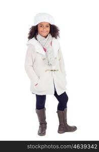 Pretty african girl with winter clothes isolated on a white background