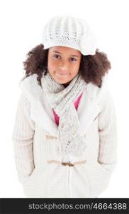 Pretty african girl with winter clothes isolated on a white background