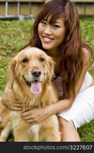 Pretty asian woman with dog